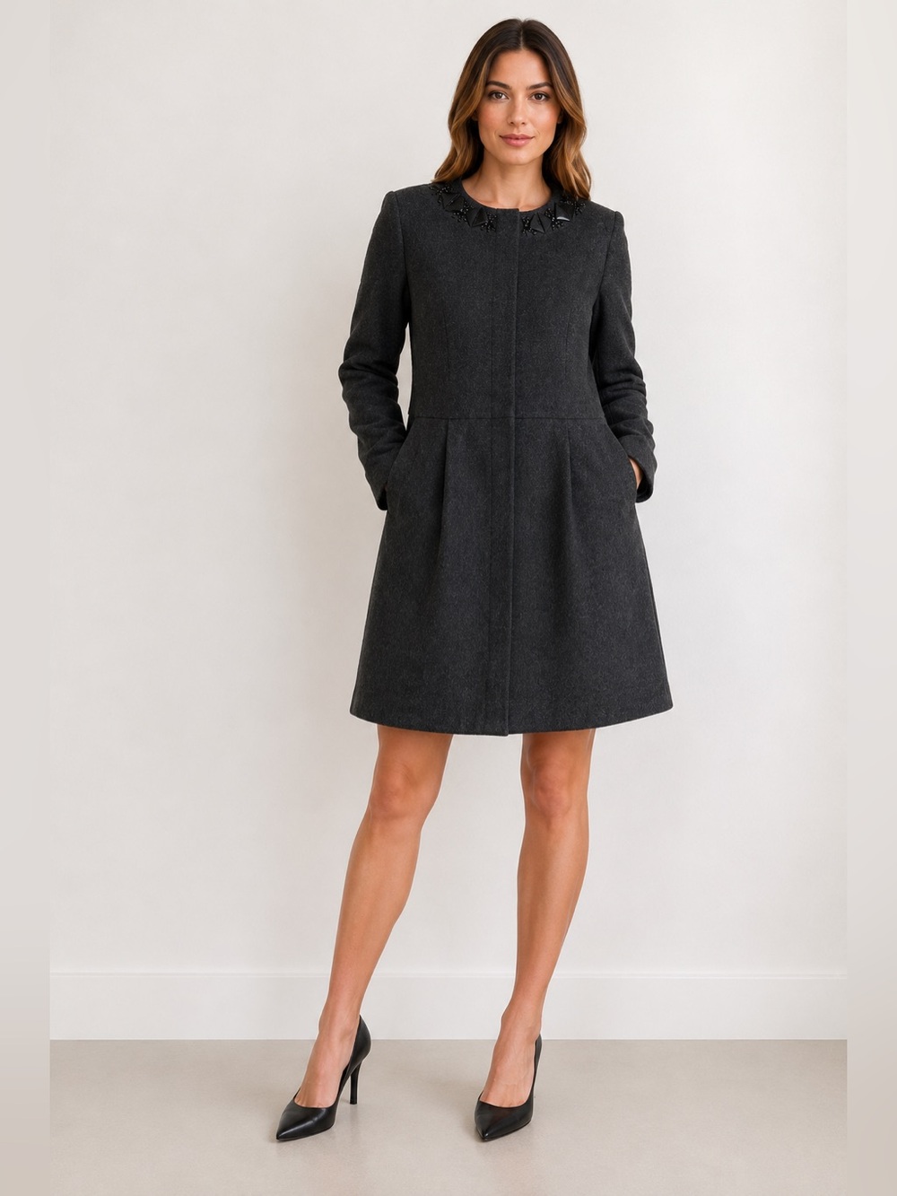 Proenza Schouler Black Wool Coat with Chain Accent